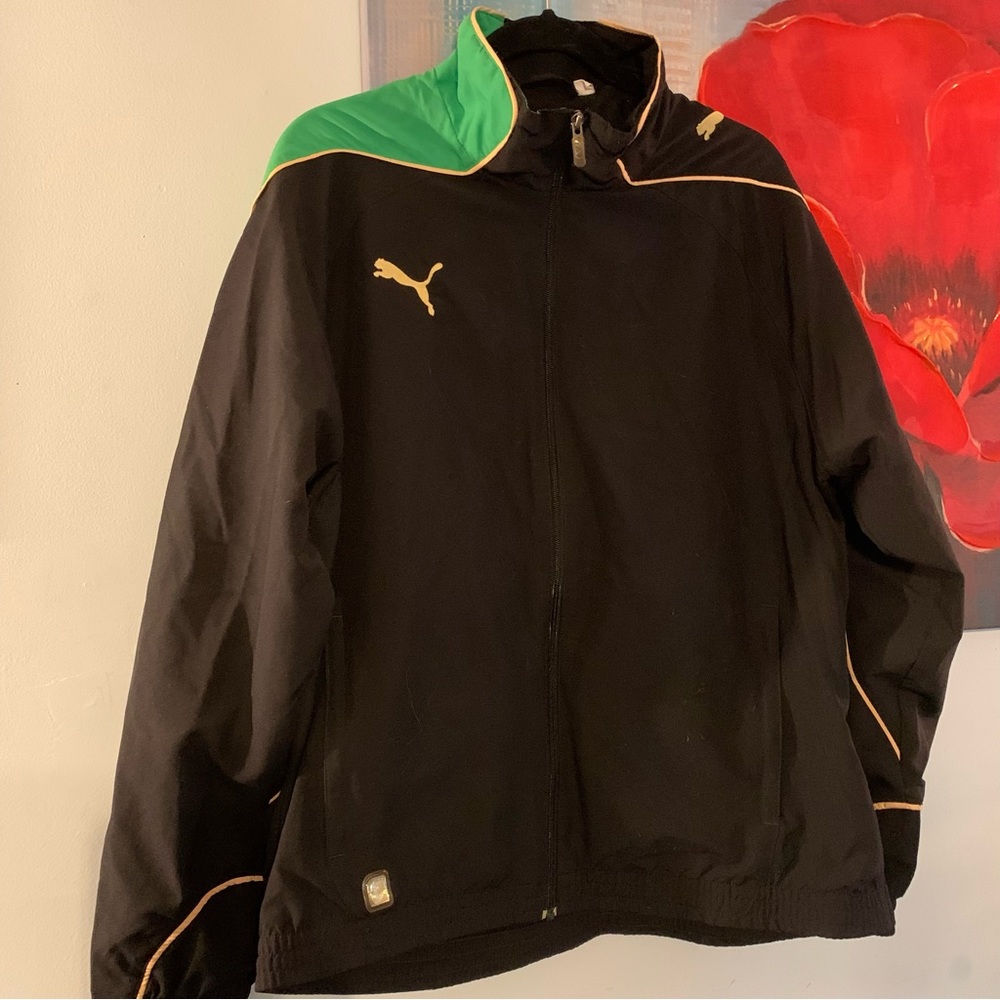 *JACKET PUMA Black Green *Track Jacket* For Men *Size L Large